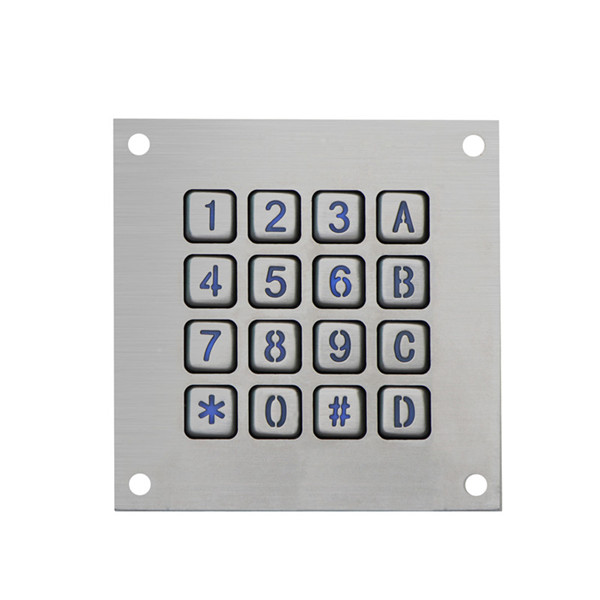 Numeric 4x4 layout 16 buttons blue LEDs weatherproof metal keypad B862